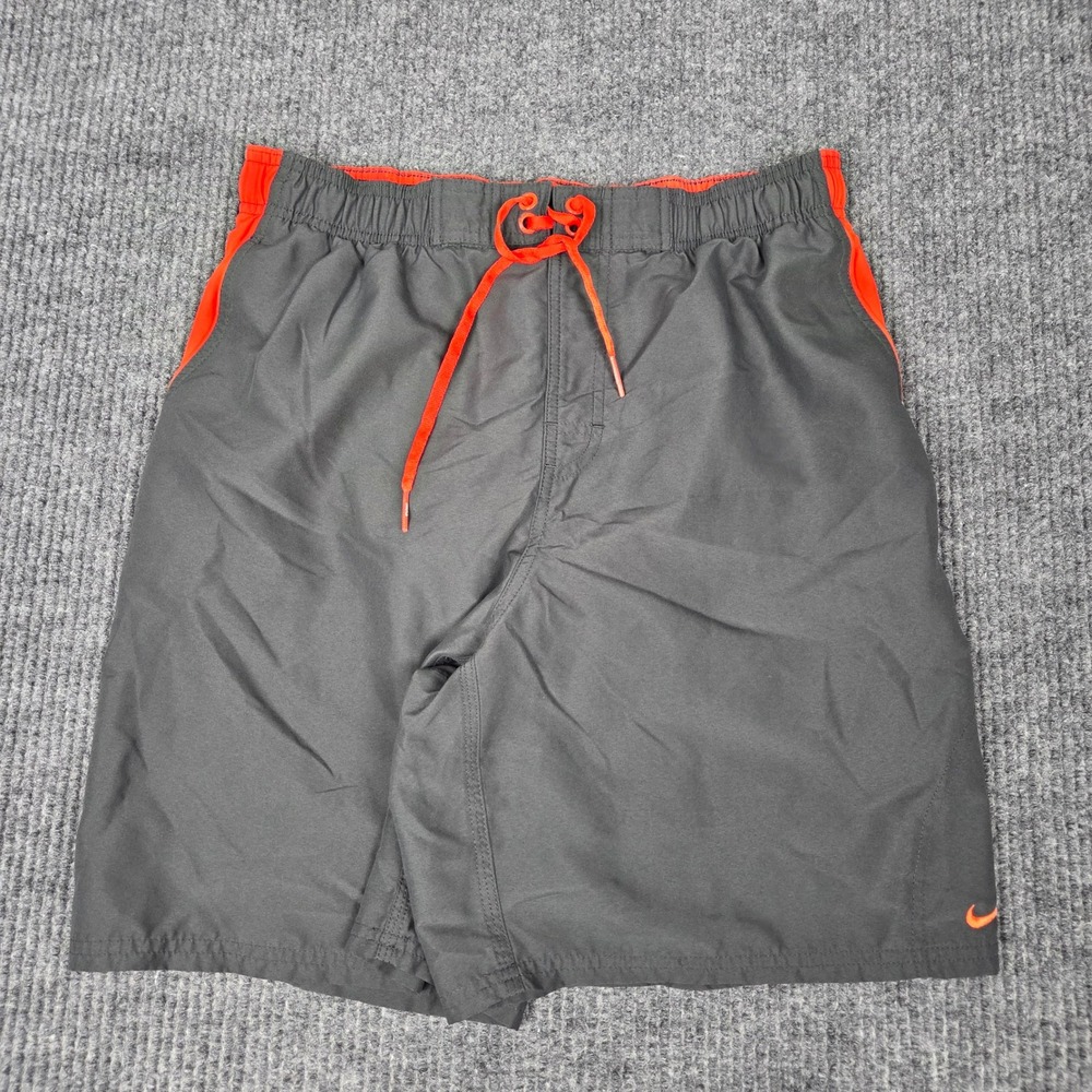 Nike Mens Swim Trunks Grey Orange‎ Board Shorts Mesh Lined Medium RN37966